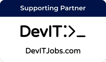 Supporting Partner badge featuring DevITJobs logo and DevITJobs.com text for partnership recognition (badge on event page)