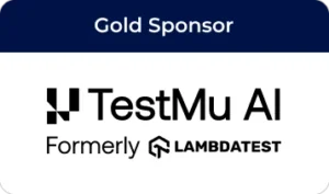 Gold Sponsor badge showing TestMu AI logo with 'Formerly LambdaTest' text.