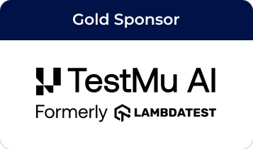 Gold Sponsor badge showing TestMu AI logo with 'Formerly LambdaTest' text.
