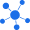 Abstract blue network icon with interconnected circles and lines, suggesting connectivity or molecular structure