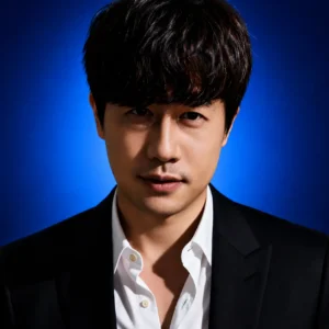Jiunn-Huei-Yap Portrait of a young man in a black suit and white shirt, facing the camera against a blue backdrop.