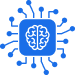 Vector Blue microchip icon with a sunburst surrounding it, symbolizing powerful computing or AI processing.