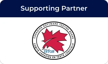 Banner stating 'Supporting Partner' above a circular ISTQB certification badge featuring a red maple leaf.