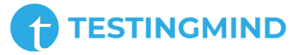 TestingMind logo: blue circle with a white 't' icon and the word TESTINGMIND in teal